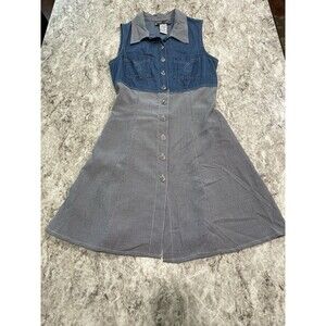 True Blue Sleeveless Denim Jumper Dress Vintage 80's, Size 5/6 Button Up Plaid